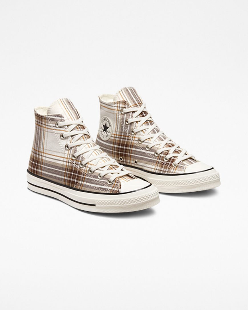 Zapatillas Altas Converse Chuck 70 Tartan Mujer Beige Negras | PE 5W270L